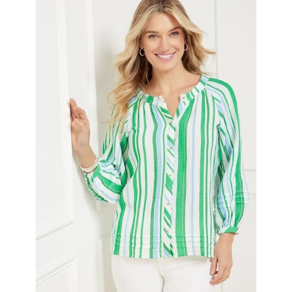 Talbots Size P XSP Pintuck Button Front Top K25
